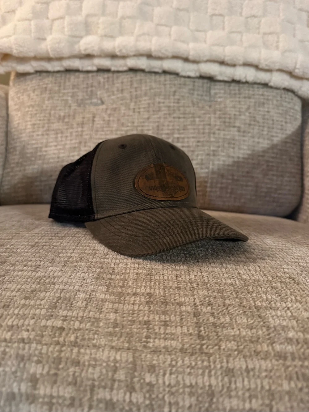 Dark Grey Trucker Hat with Leather Patch